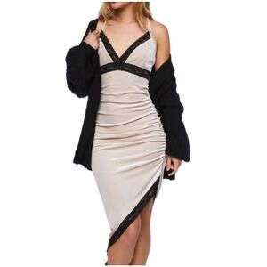 Forever 21 Womens Velvet Lace Babydoll Slip Dress Sz S Ruched Asymmetrical